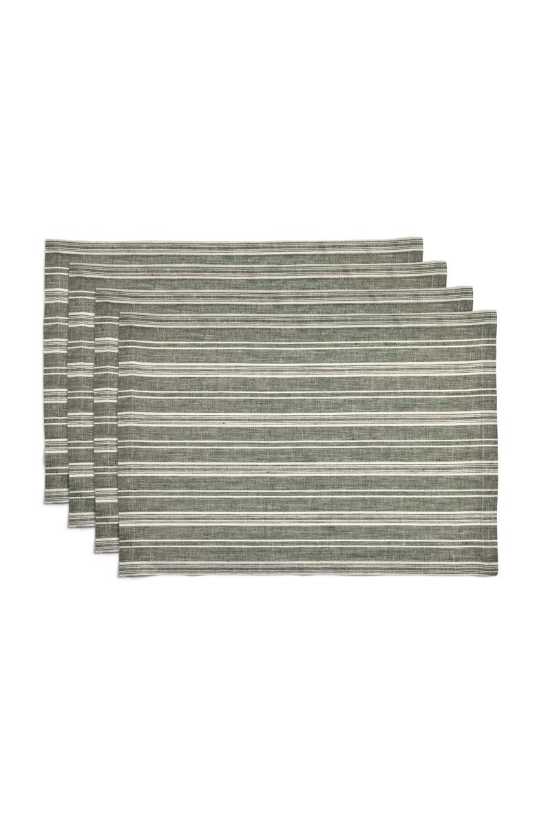 Solino Home Linen Placemats Set of 4, 14 x 19 Inch for Dining Table, Holiday and Everyday Table Decor - Chelsea Stripe, Main, color, 
