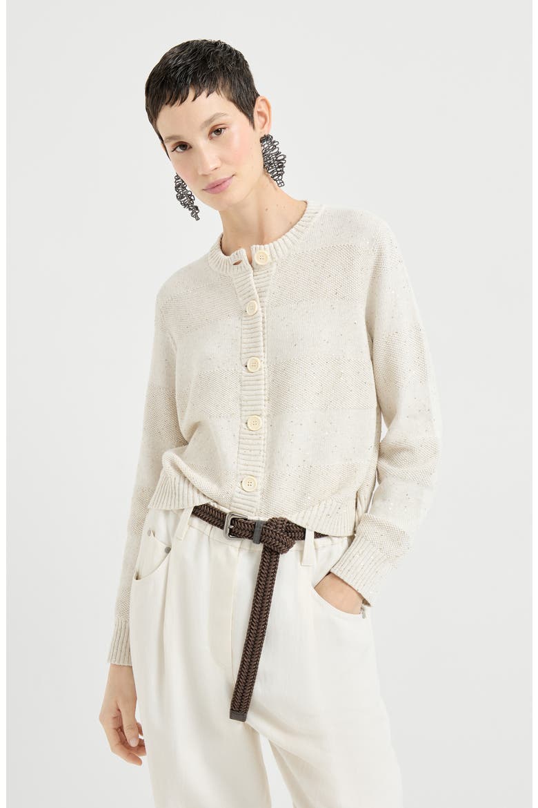 Cardigan with dazzling stripes, Main, color, Oat