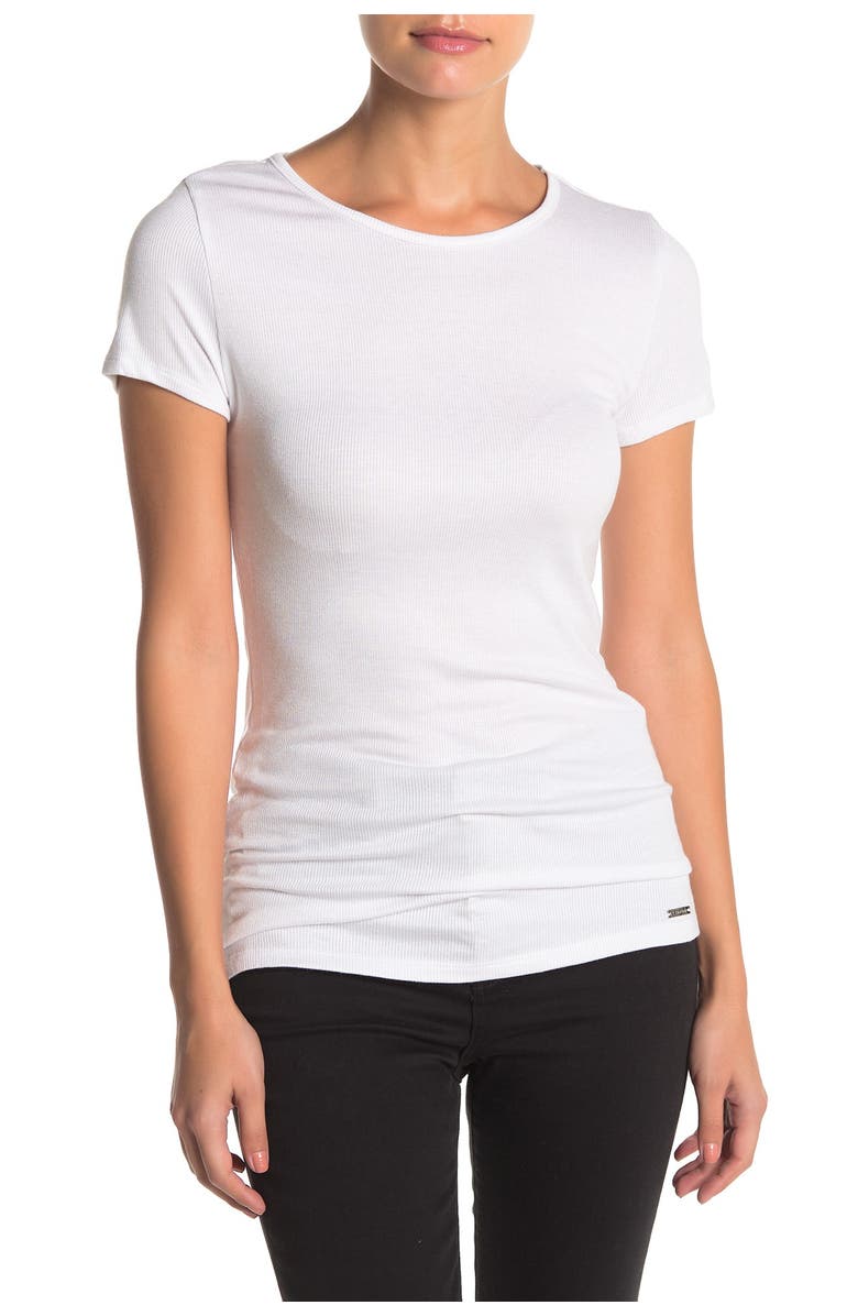 T Tahari Cap Sleeve Crew Neck Rib Top, Main, color, 