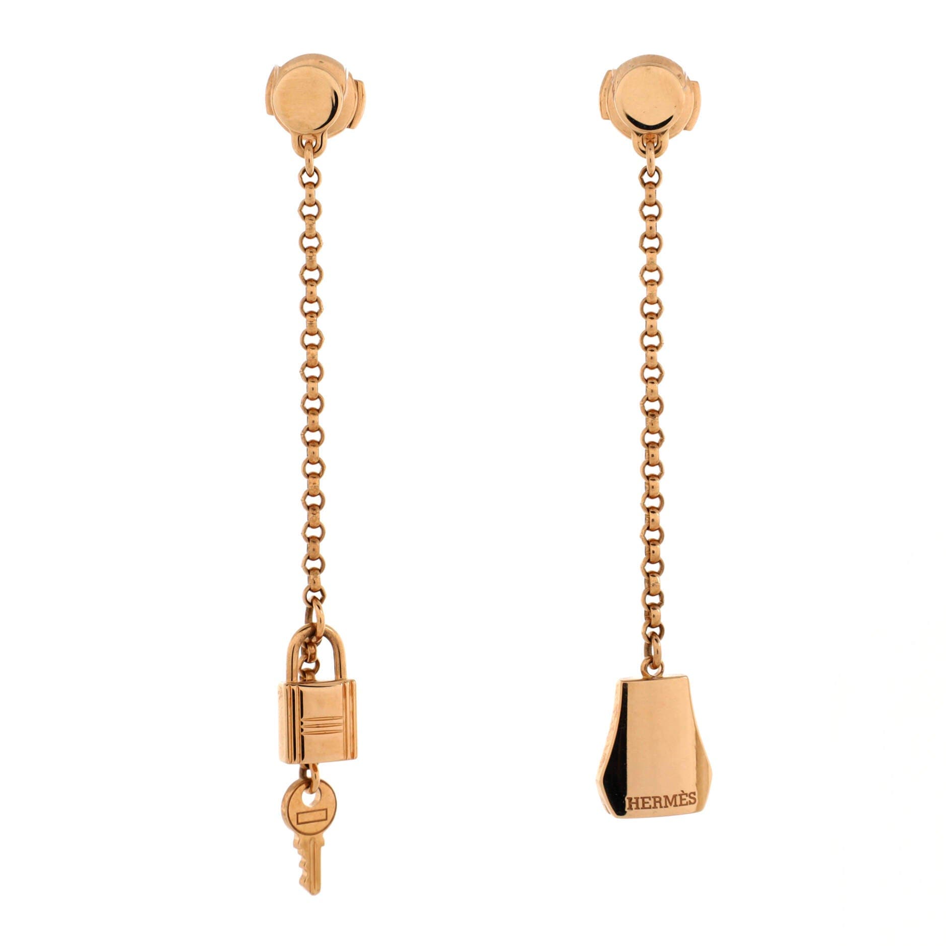 Pre-Owned Hermes Kelly Clochette Drop Earrings 18K Rose Gold, Main, color, Rose Gold