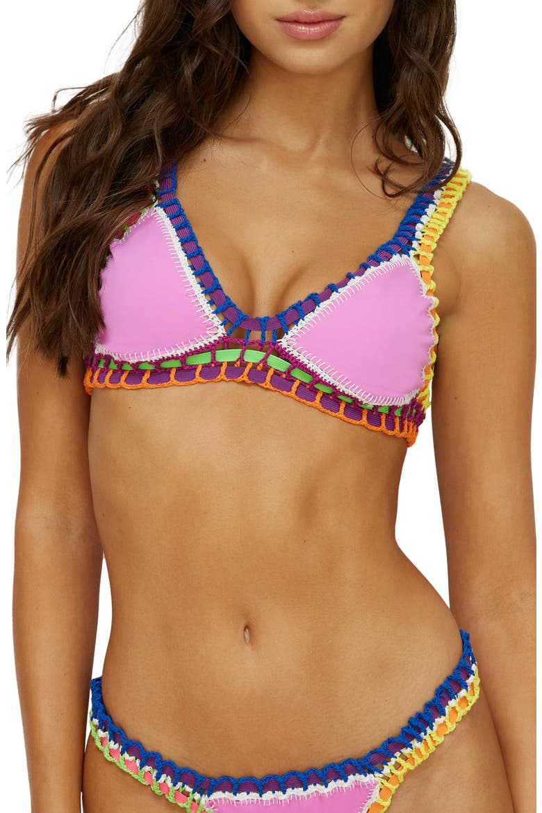 Colorful Whipstitch Trim Triangle Bikini Top, Main, color, ULTRAVIOLET