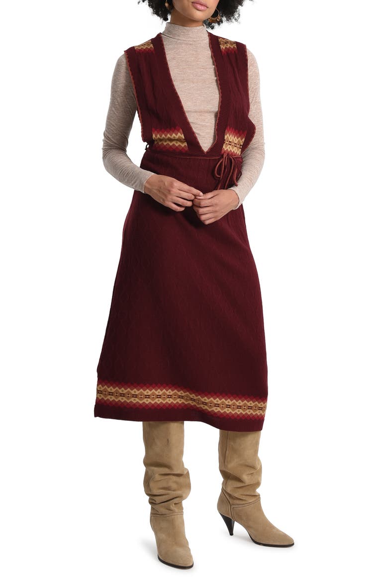Border Print Sweater Dress, Main, color, DARK RED