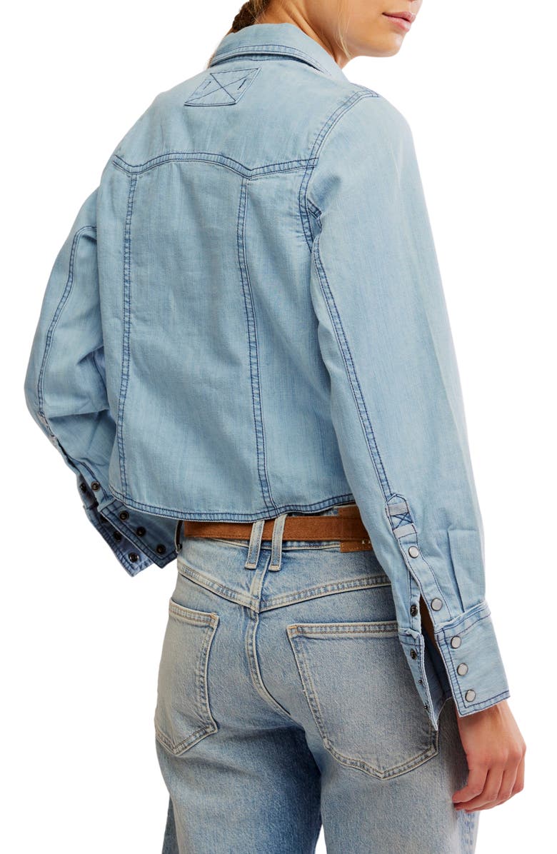 Free People Shrunken Cotton Denim Shirt, Alternate, color, Light Wash Faded