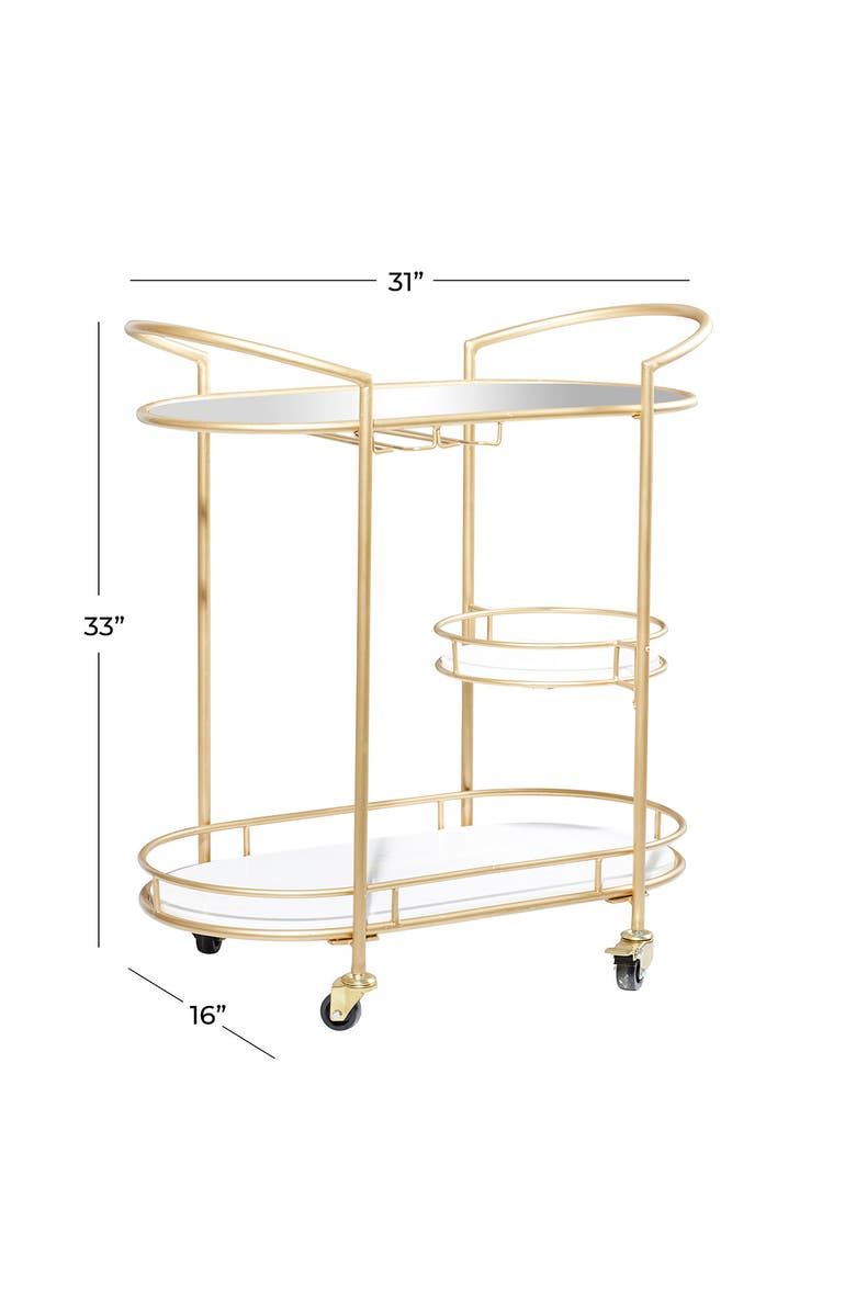WILLOW ROW Goldtone Metal Contemporary Bar Cart with Lockable Wheels & Mirrored Top, Alternate, color, 