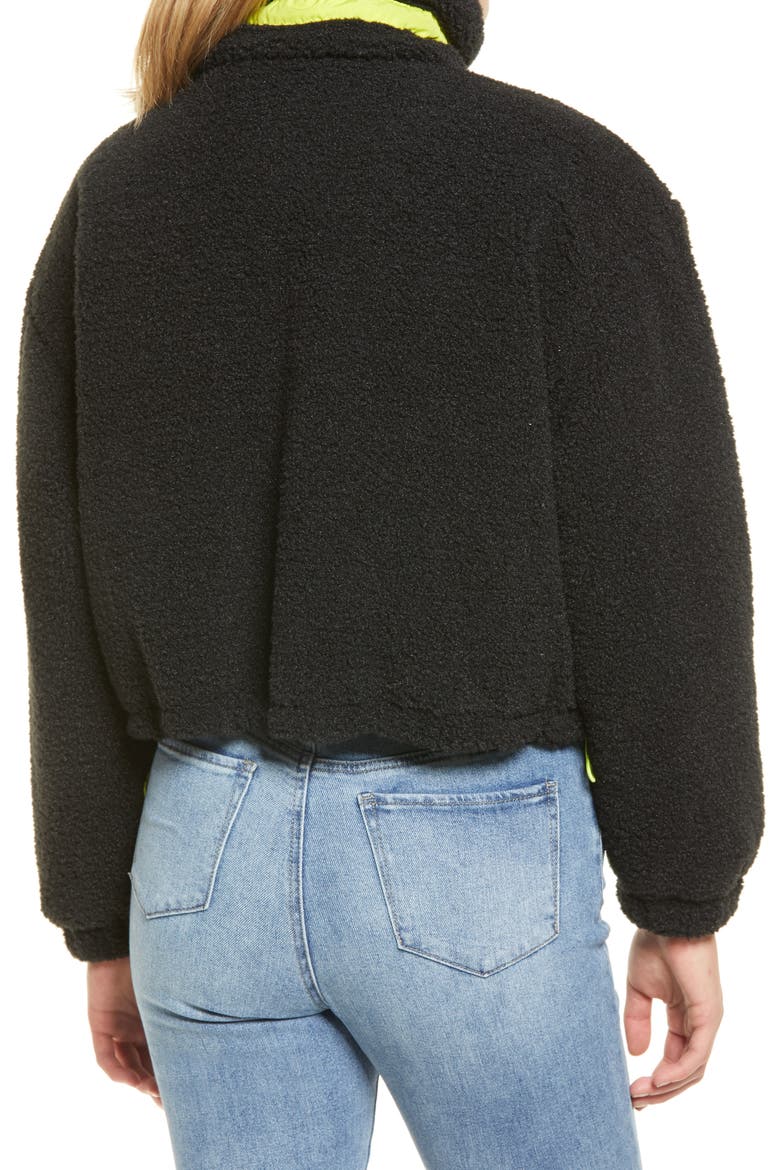 Neon Faux Shearling Bomber Jacket, Alternate, color, BLACK
