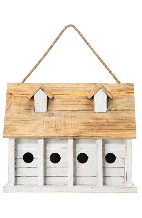 14.25"L Oversized Distressed Solid Wood Cottage Birdhouse with Natural Wood Roof