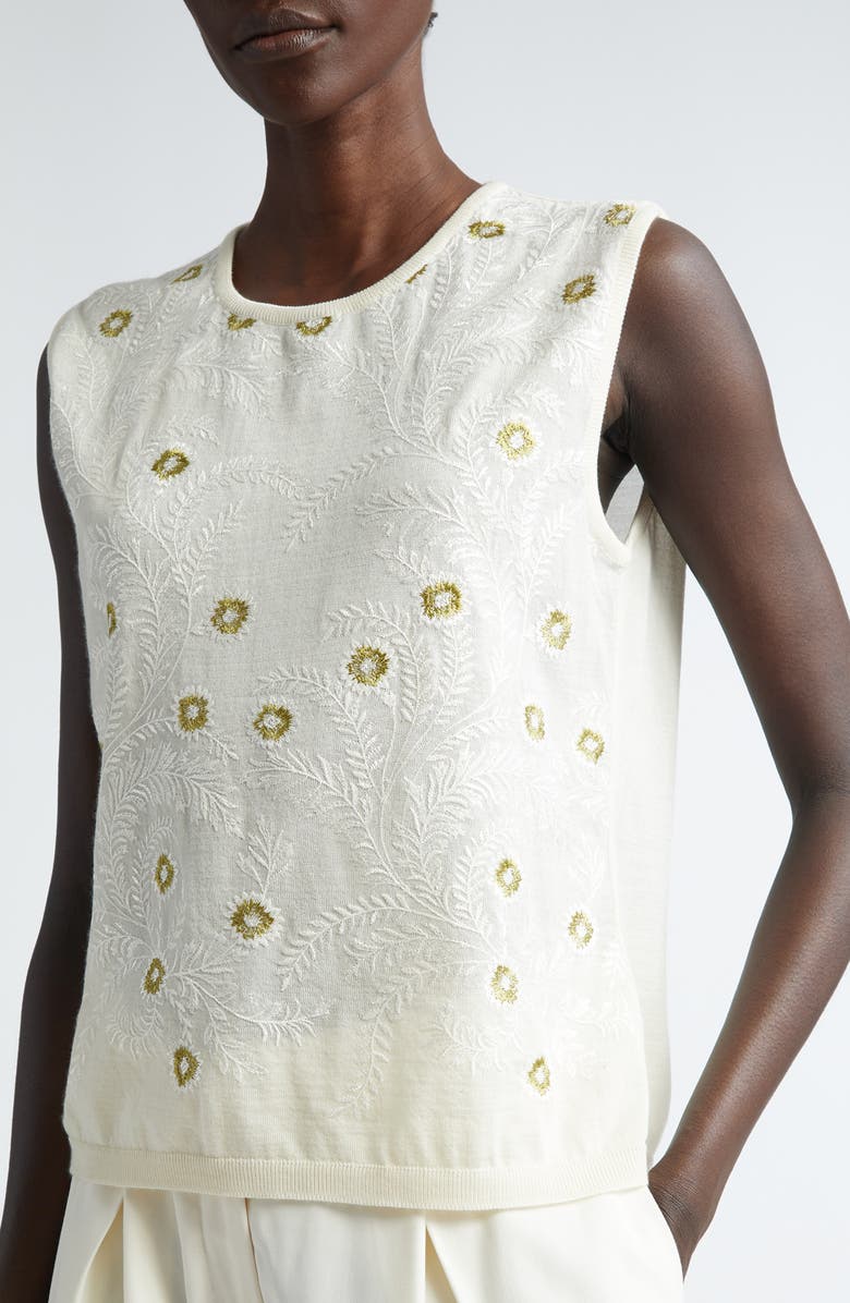 Giambattista Valli Floral Embroidered Cashmere & Silk Knit Top, Alternate, color, 