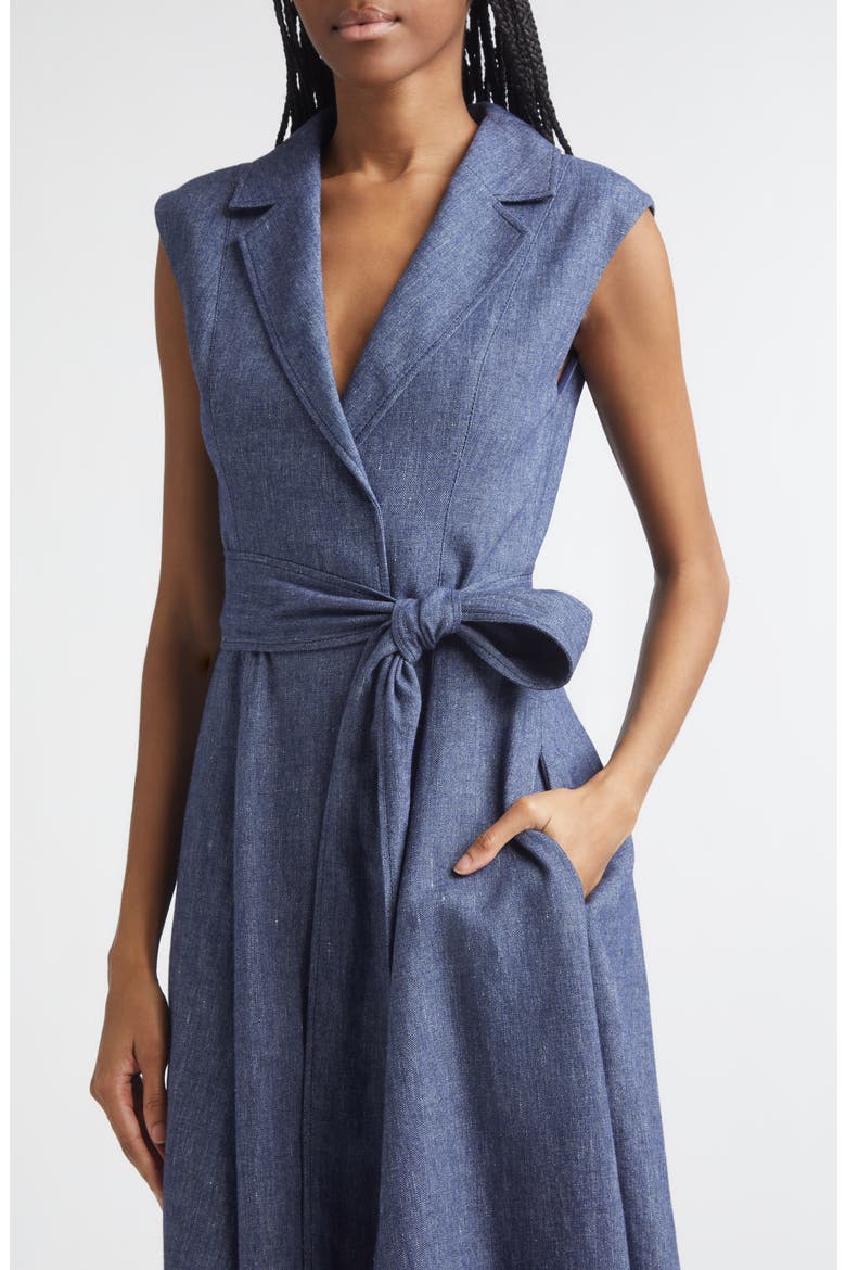Sleeveless Midi Trench Dress, Alternate, color, DARK BLUE