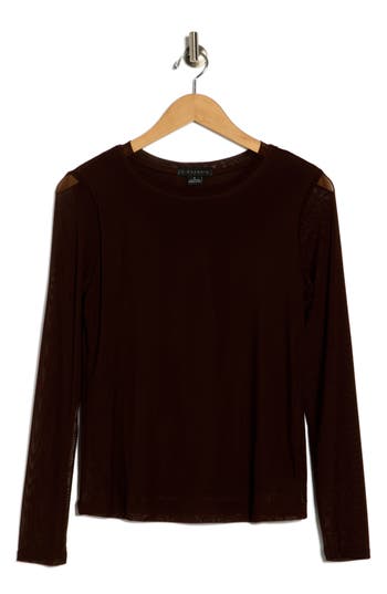 Sanctuary Long Sleeve Sheer Mesh Top In Animal Print