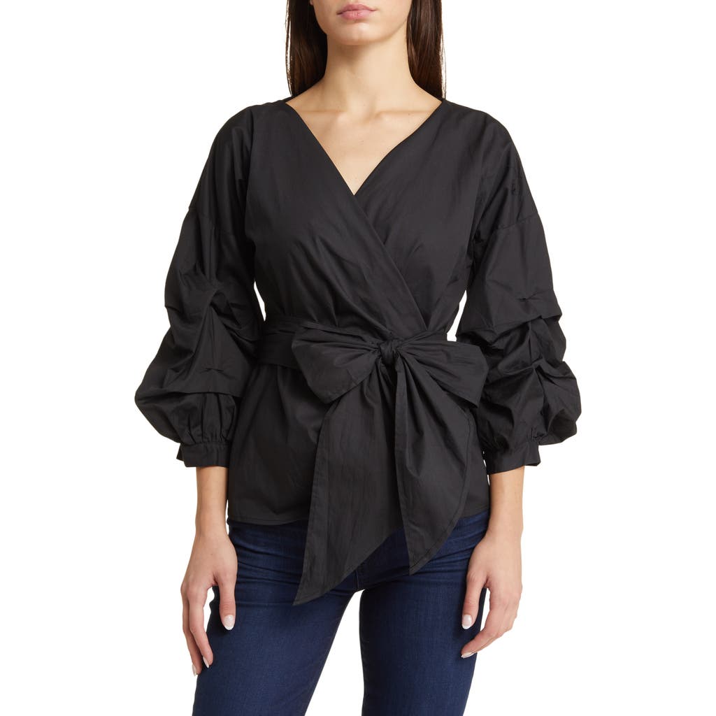 NIKKI LUND Anna Tie Waist Wrap Top in Black  product