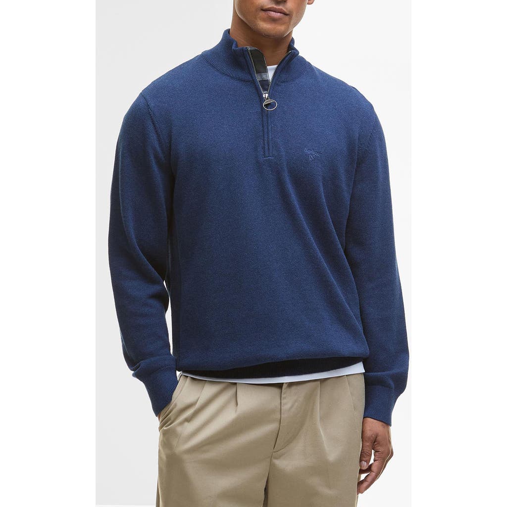 Barbour Cotton Quarter Zip Sweater In Blue