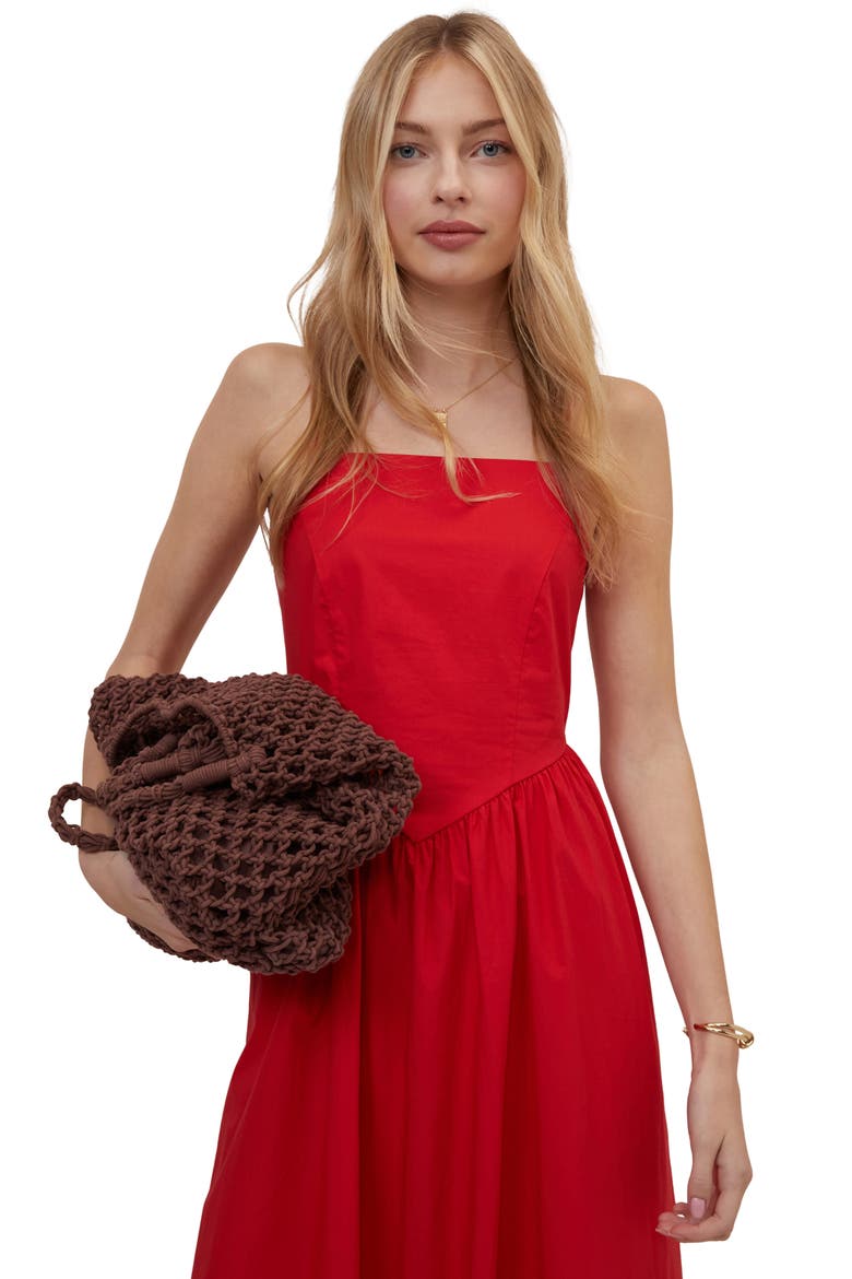 Briella Smocked Back Organic Cotton Midi Sundress, Alternate, color, RED