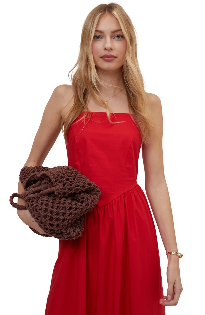 Nobody's Child Briella Smocked Back Organic Cotton Midi Sundress, Alternate, color, Red