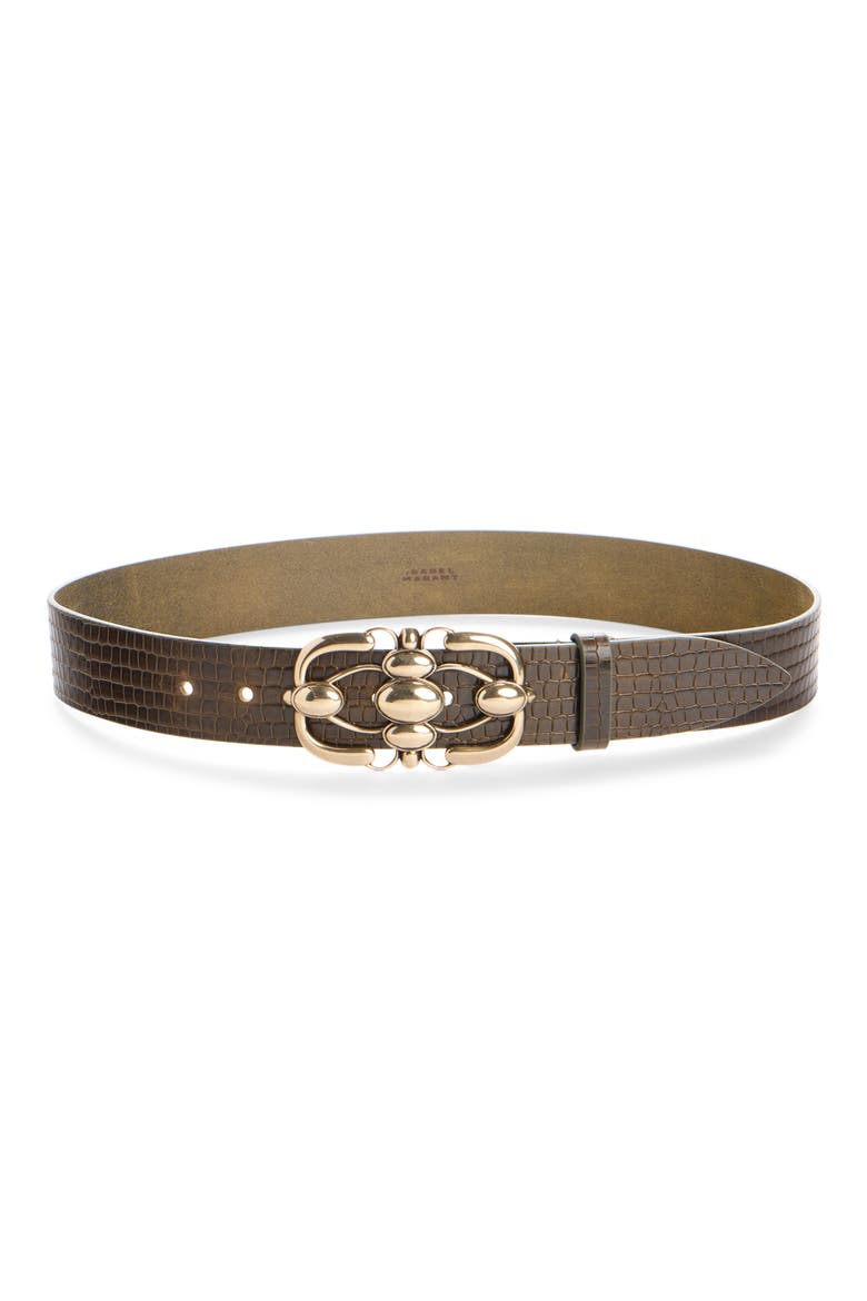 Mirko Croc Embossed Leather Belt, Main, color, DARK KHAKI