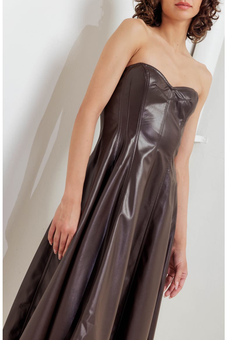 Strapless Faux Leather Midi Dress, Alternate, color, CHOCOLATE