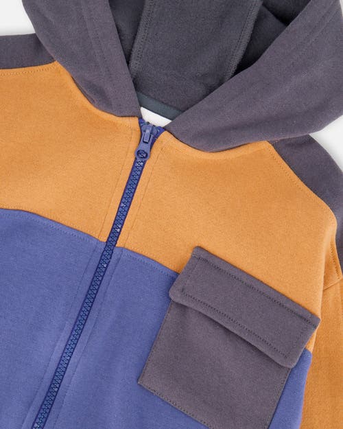 Deux Par Deux Full Zip Fleece Color Block Sweatshirt In Multi