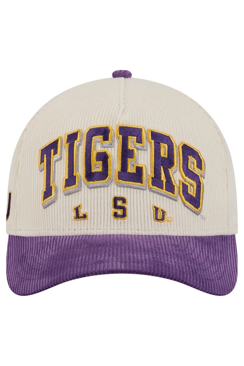 Men's New Era Purple/Cream LSU Tigers Arch Two-Tone Corduroy 9FORTY A-Frame Adjustable Hat, Alternate, color, Purple