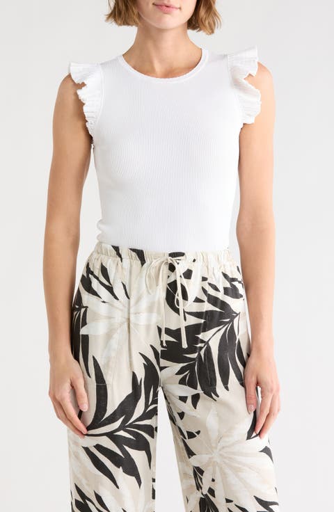 Sleeveless Scalloped Flutter Sleeve Top