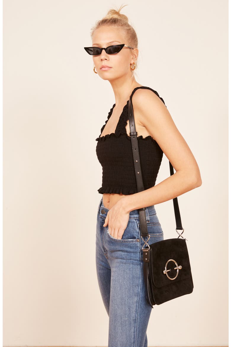 Leonore Smock Crop Top, Alternate, color, BLACK