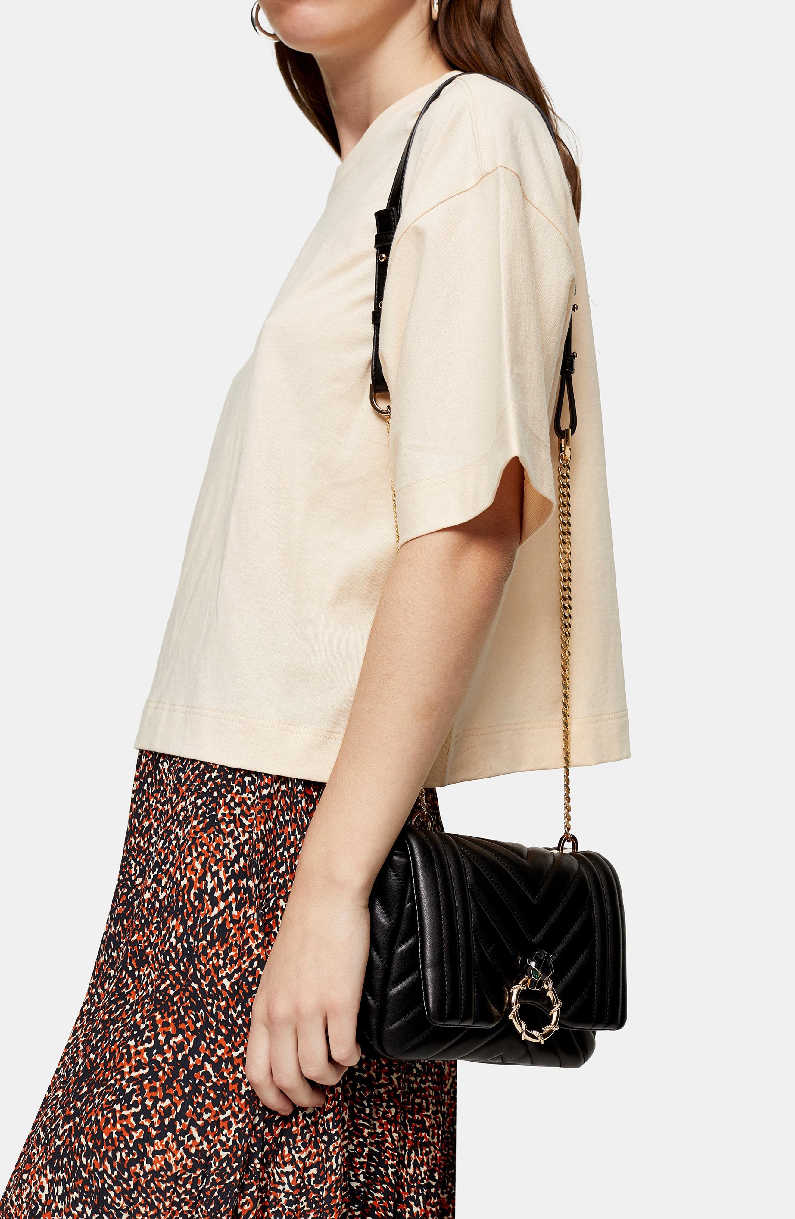 Topshop Carl Panther Faux Leather Shoulder Bag, Alternate, color, 