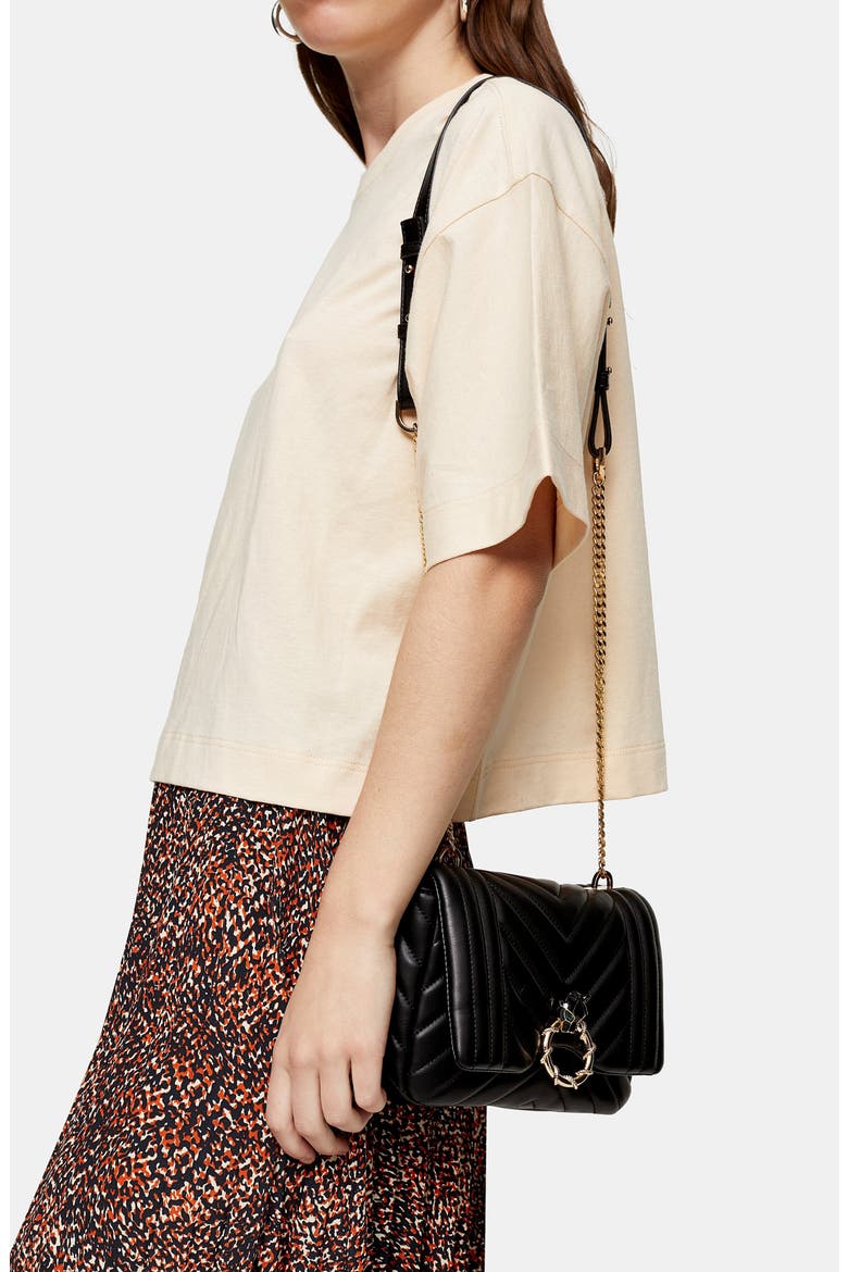 Carl Panther Faux Leather Shoulder Bag, Alternate, color, BLACK