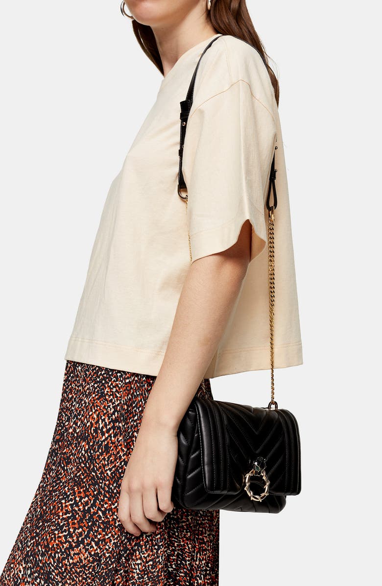 Topshop Carl Panther Faux Leather Shoulder Bag, Alternate, color,