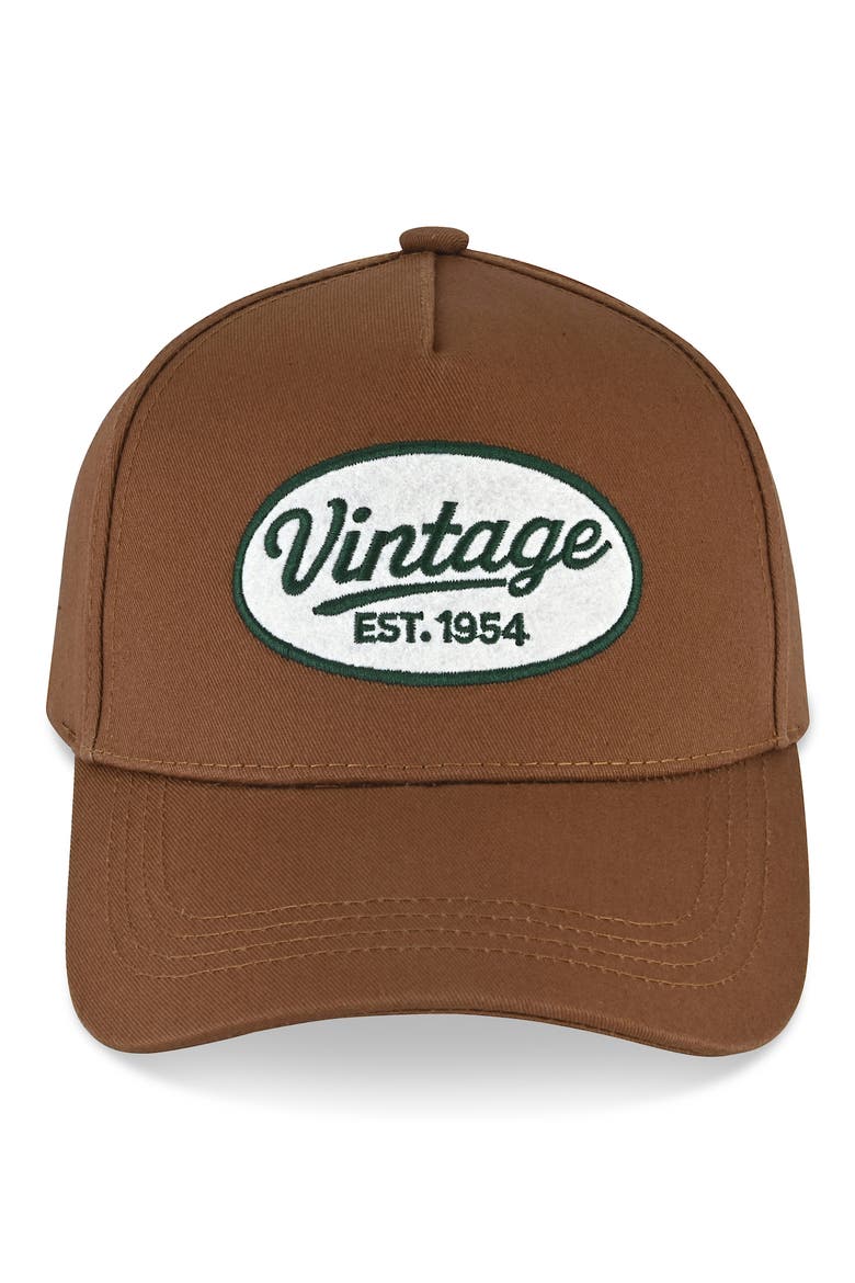 Vintage Embroidered Patch Baseball Cap, Main, color, BROWN/ WHITE/ GREEN