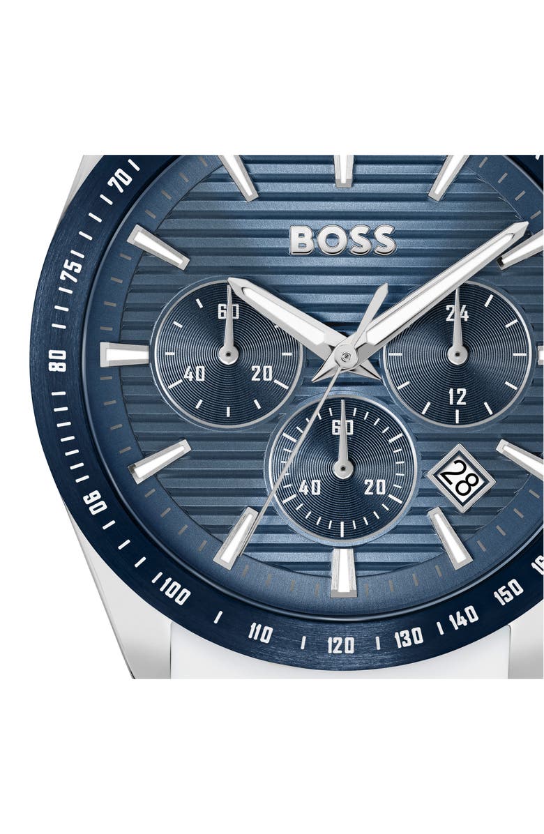 BOSS Strike Chronograph Silicone Strap Watch, 41mm, Alternate, color, Blue