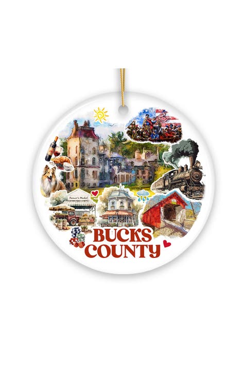 Bucks County Watercolor Landmarks Ceramic Ornament