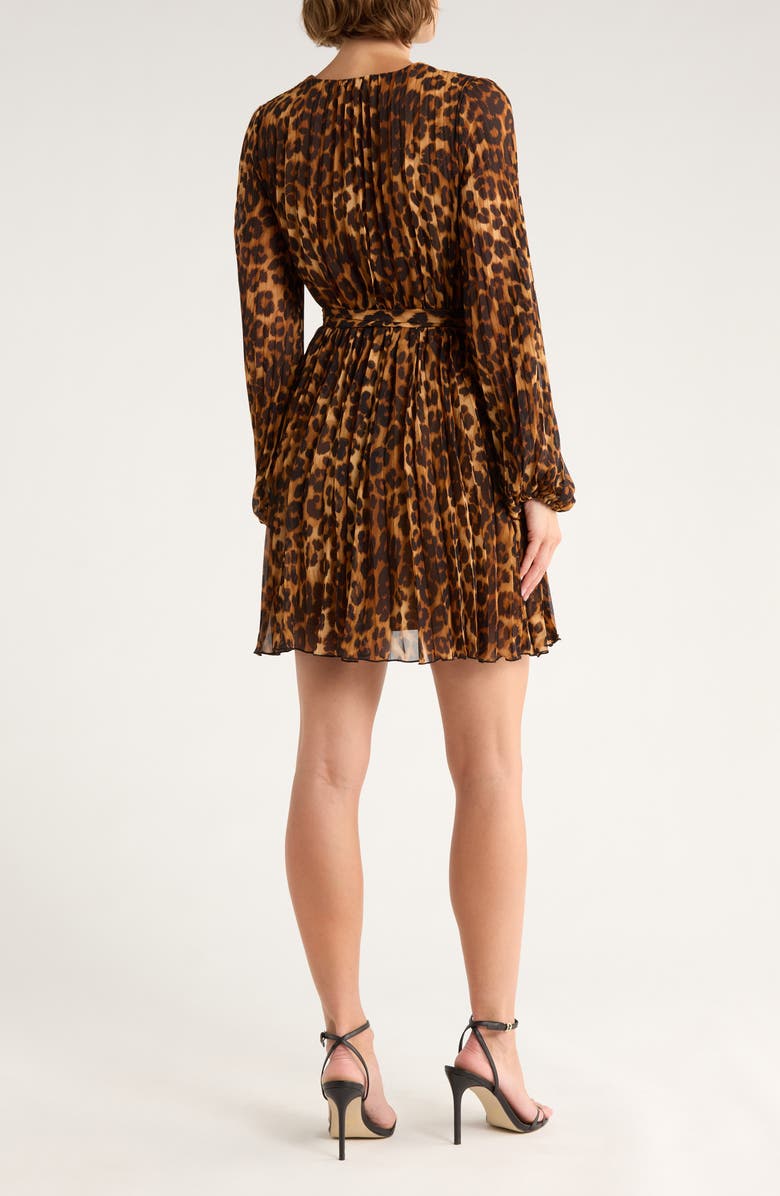 Sam Edelman Pleat Long Sleeve Minidress, Alternate, color, Leopard
