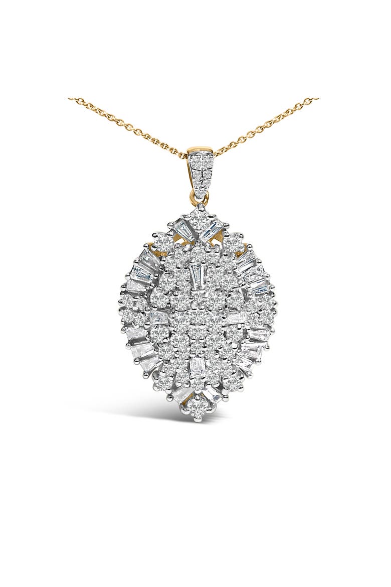 14K White and Yellow Gold 2.00 Cttw Diamond Cluster Pear Shaped Pendant Necklace, Alternate, color, Yellow
