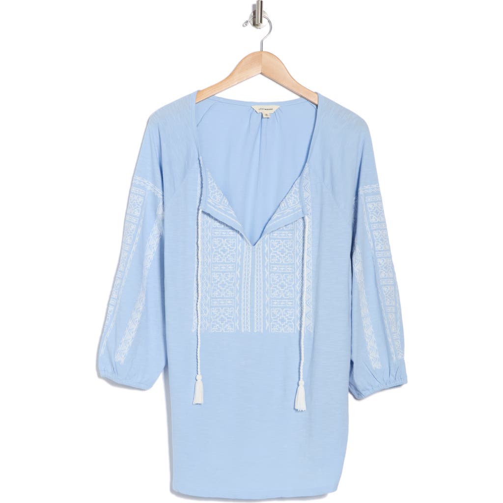 Shop Lucky Brand Tassel Cotton Top In Chambray Blue