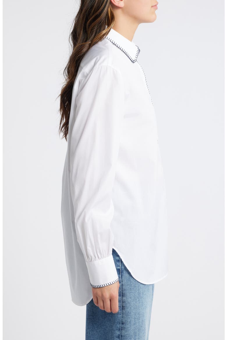 Maxine Blanket Stitch Cotton Button-Up Shirt, Alternate, color, WHITE