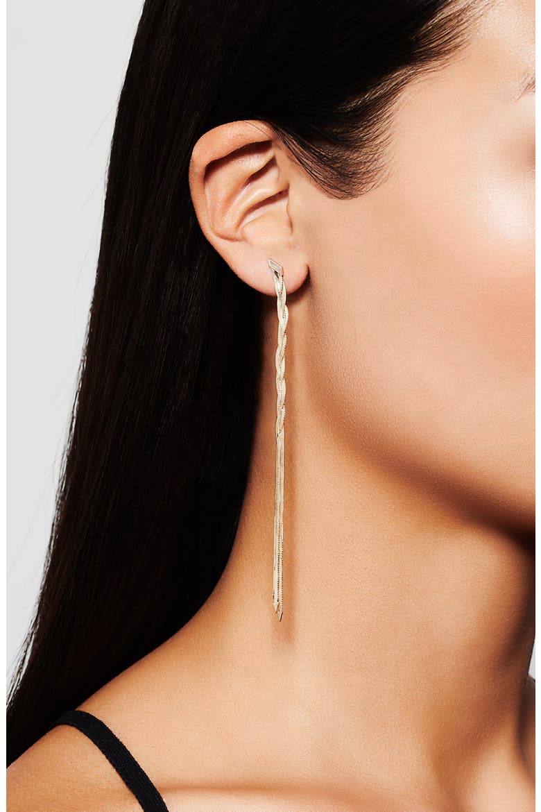 Jewelry Triple Braided Linear Earrings, Alternate, color, YELLOW GOLD