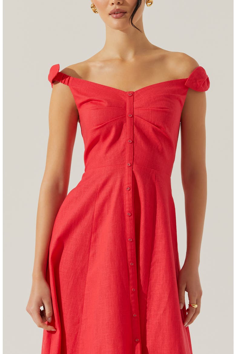 Charelin Off the Shoulder Linen Blend Midi Sundress, Alternate, color, RED