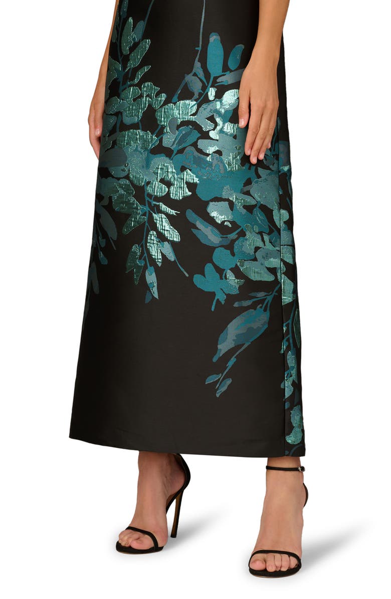 Aidan Mattox Metallic Floral Jacquard Strapless Gown, Alternate, color, Black/ Teal