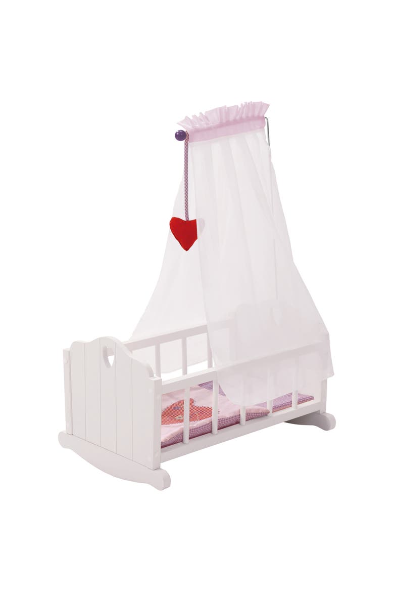 Doll Cradle Set Fienchen Heart, Pink & White, Main, color, White