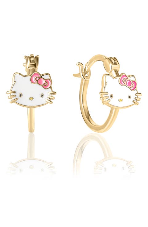 Hello Kitty Sterling Silver Enamel Hoop Earrings