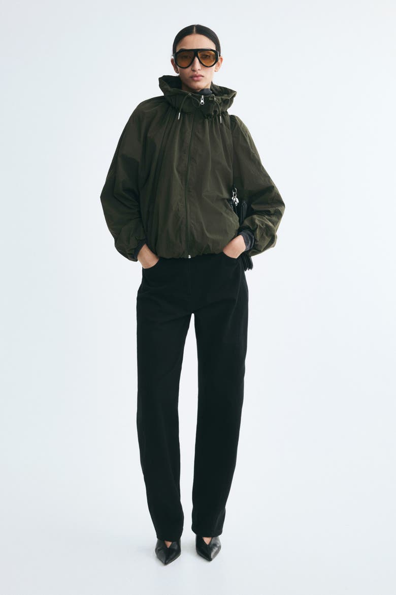 Funnel-Collar Nylon Jacket, Main, color, Dark khaki green