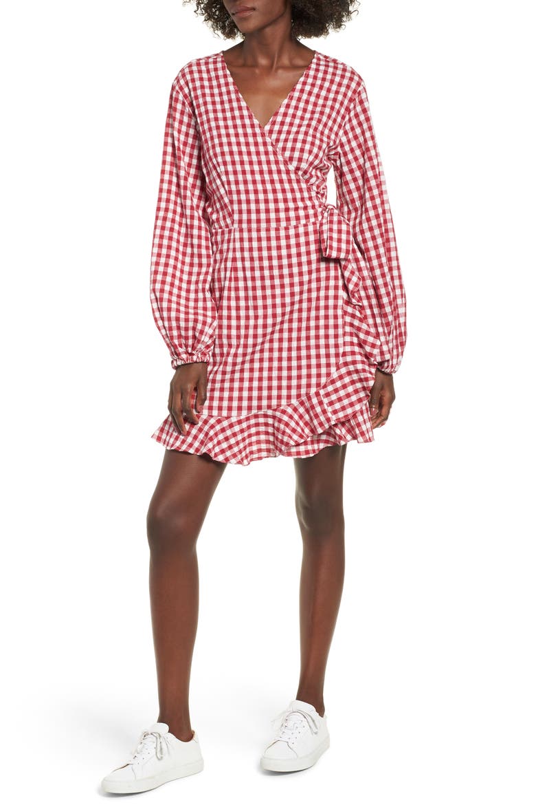 Gingham Wrap Dress, Main, color, RED