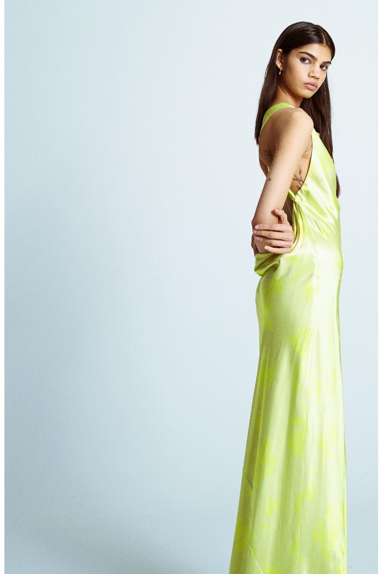 Cowl Back Satin Dress, Alternate, color, LIME