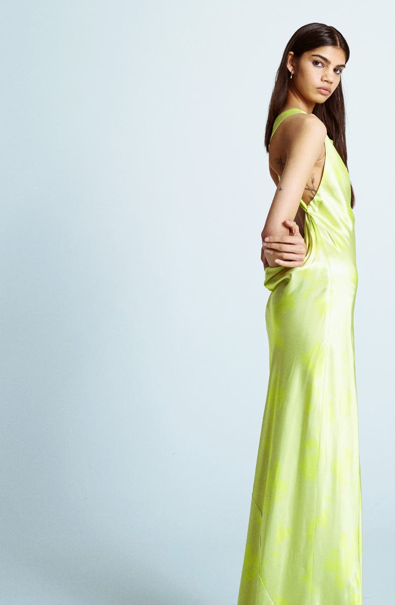 Topshop Cowl Back Satin Dress, Alternate, color, Lime