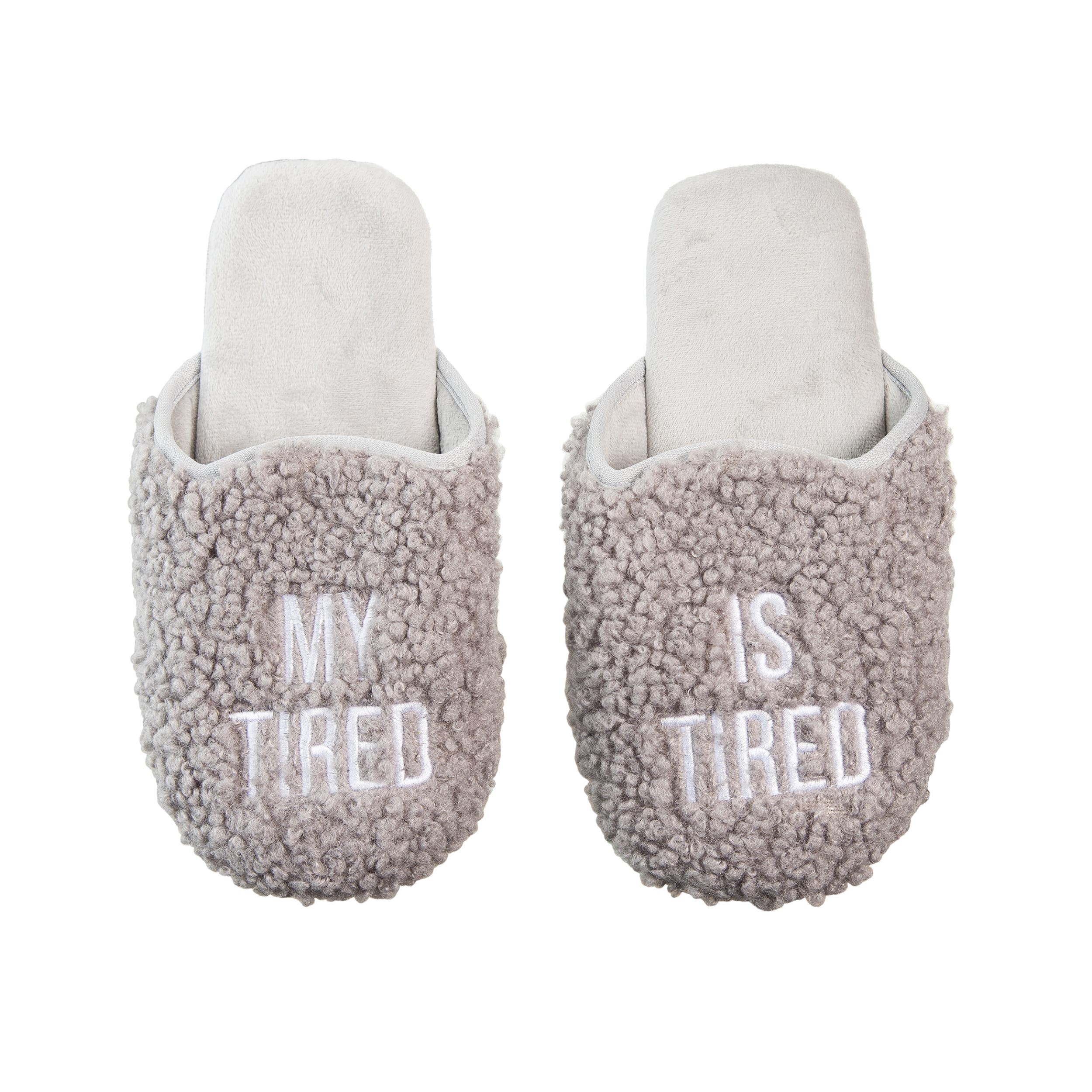 Totalee Gift My Tired Is Tired Fabric Slippers Lrg/XL Polyester Grey, Main, color, 