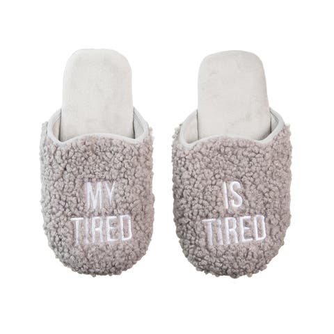 My Tired Is Tired Fabric Slippers Small/Medium Polyester Grey