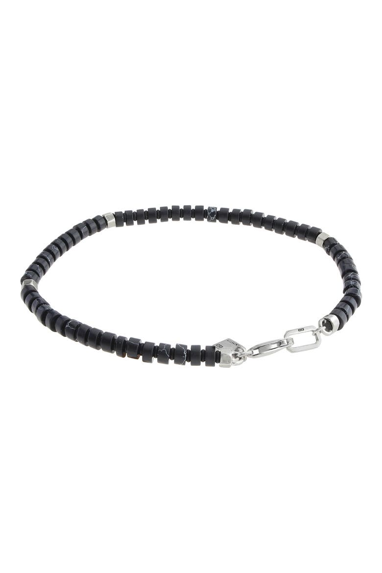 Men's Beaded Flex Bracelet, Alternate, color, BLACK/ WARM SILVER