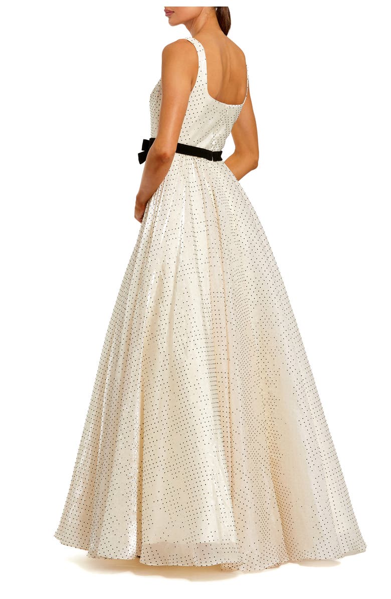 Mac Duggal Polka Dot Organza Square Neck Ballgown With Bow, Alternate, color, Ivory