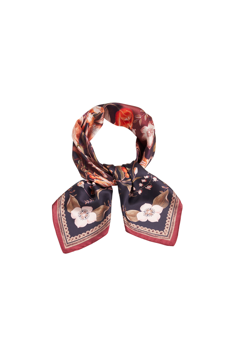 Fable England Aurora Tales Peach Square Scarf, Alternate, color, Chocolate & Peach
