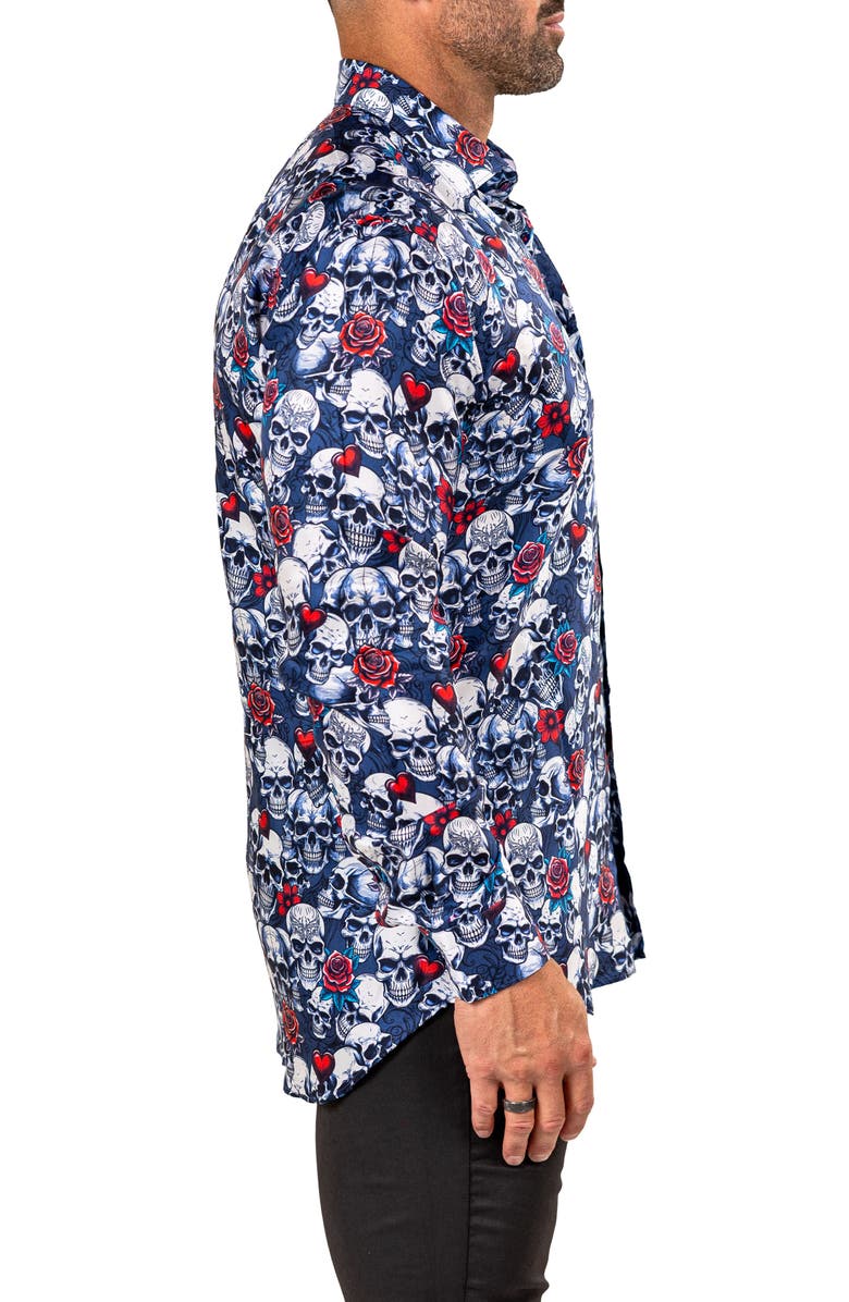Maceoo Fibonacci Mathyr0242 Blue Skull Print Button-Up Shirt, Alternate, color, 