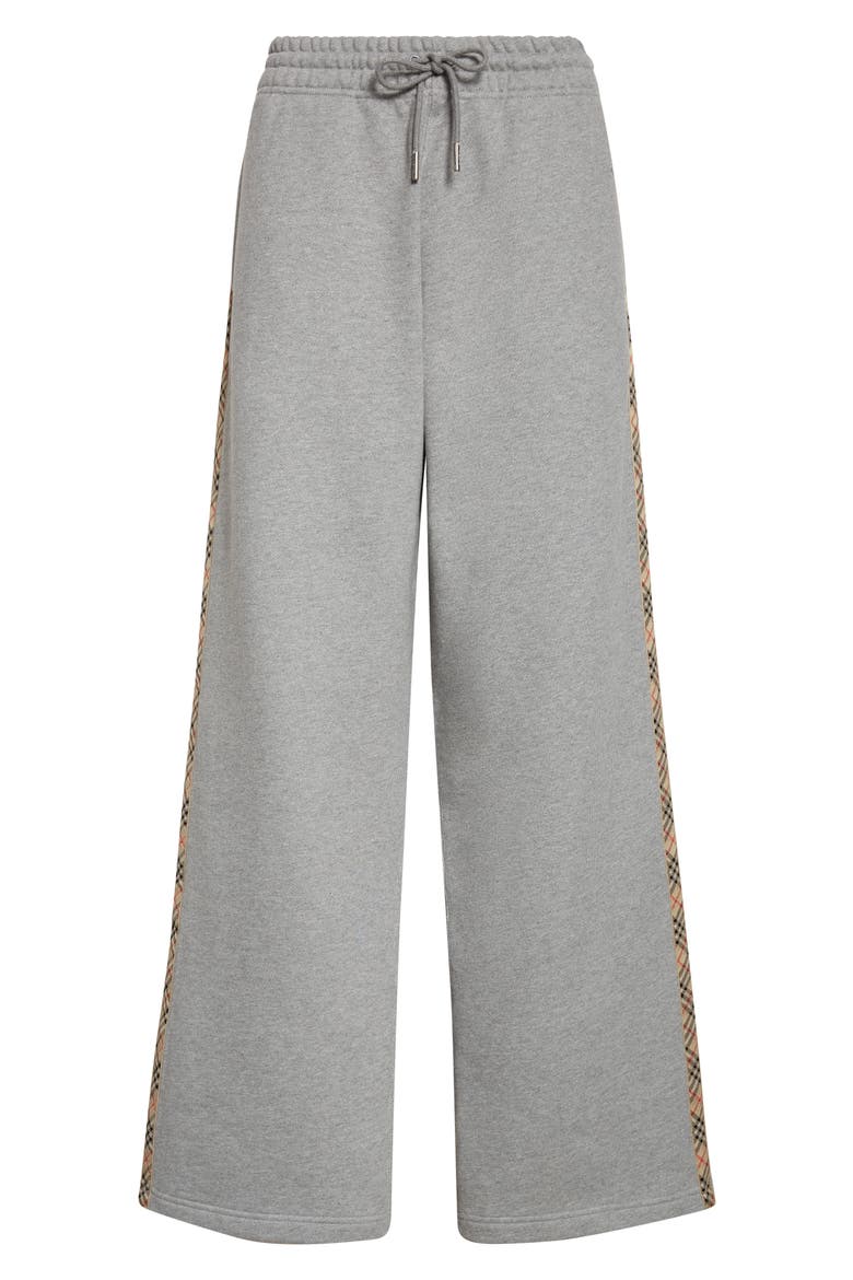 Jodie Check Tape French Terry Sweatpants, Alternate, color, PALE GREY MELANGE