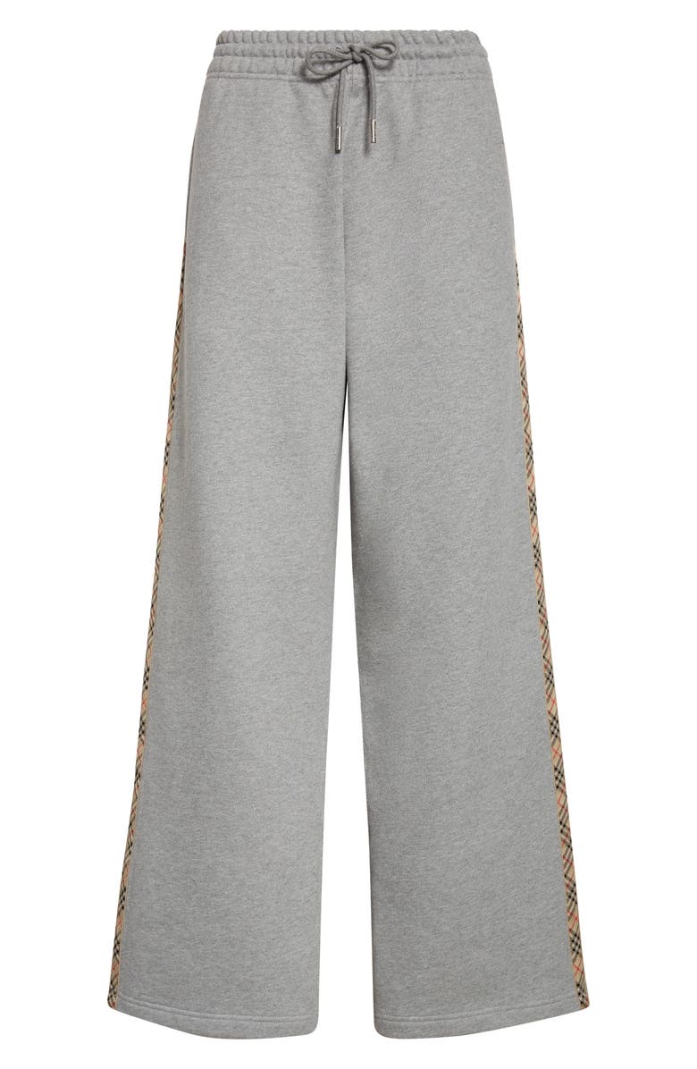 Burberry Jodie Check Tape French Terry Sweatpants, Main, color, Pale Grey Melange